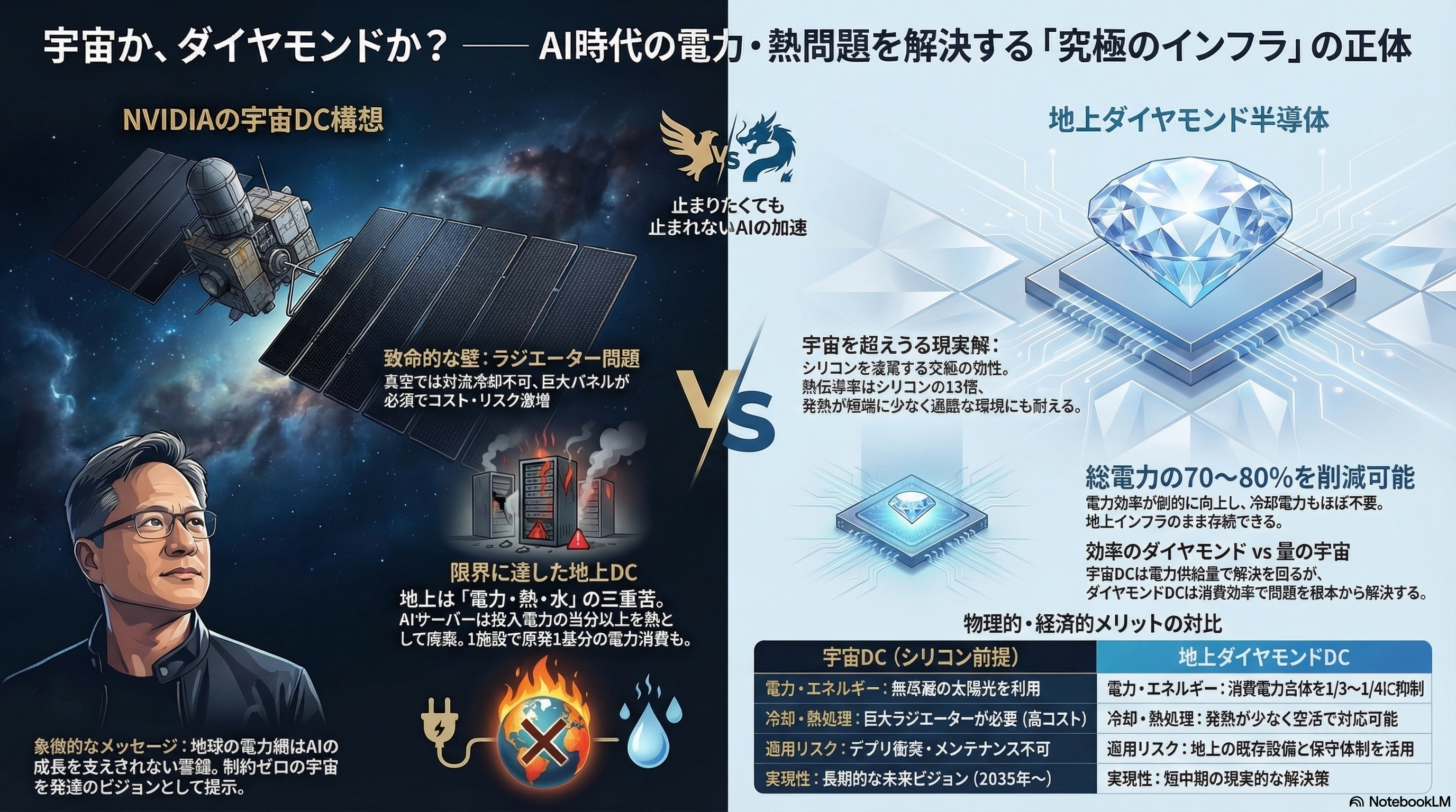 宇宙か、ダイヤモンドか？ 比較図
